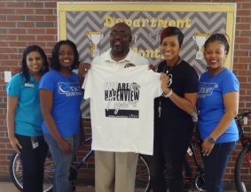 Robin Parson, Whitehaven Branch Manager (far left); Trevia Chatman, BDO (2nd left); Jason Bolden, Havenview (center); Crystal Roach, SCS Adopt-A-School Coordinator (2nd right); DeMia Mays, Orion BDR (far right)